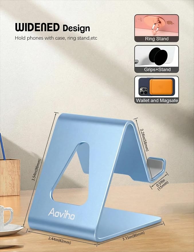 Aoviho Cell Phone Stand for Desk, Aluminum Phone Holder, Sky Blue | Built to Last, Hands-Free Viewing, Fits iPhone 17/16/15 Series & Samsung Galaxy, Ideal for Home & Office