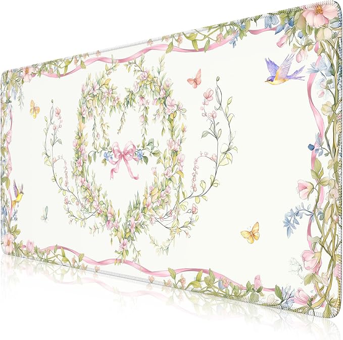 iCasso Desk Matt for Desktop,Cute Desk Pad,White | Anti-Slip Large Gaming Mousepad,Soft Lycra Surface Computer Mat Women, Girly Keyboard Pad for Home Office