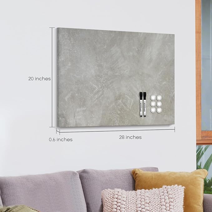 Decorative Magnetic Board for Wall, 28''x20'' Dry Erase Board, Concrete | Magnet Board, Display Board, Wall Mounted, for Home, Office, Kitchen, 2 Markers, 6 Magnets