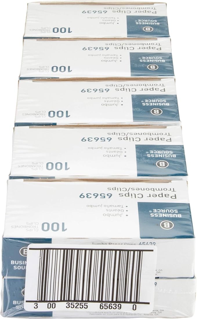 Business Source Paper Clips, Jumbo, .041 Wire Gauge, 1000/ Pack, 41 Mile (65639) (Pack of 10)