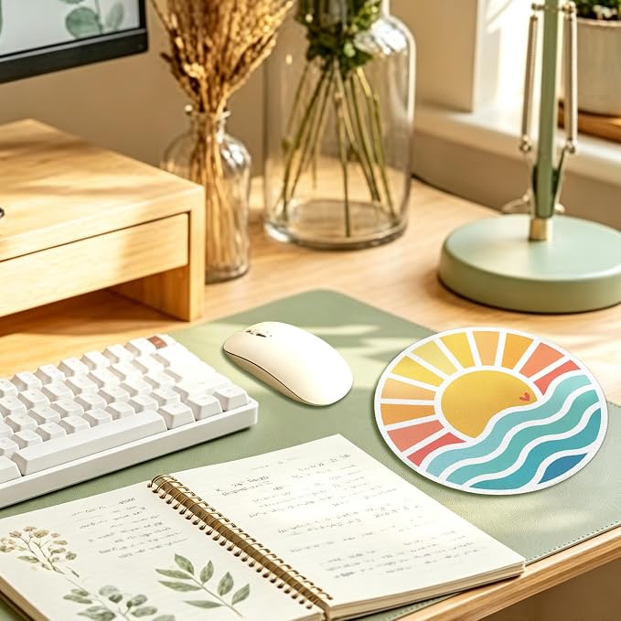 Boho Sunset Ocean Waves Beach Round Mouse Pad 7.9x7.9in | Beach Office Decor,Nautical Coastal Sun Mousepad Mouse Mat for Computer Laptop Home Office Dorm Desk Accessories