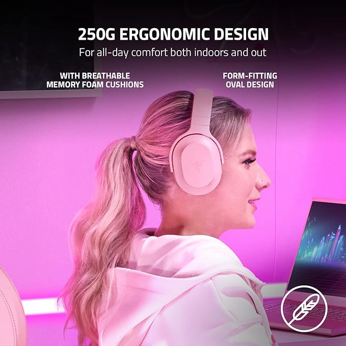 Razer Barracuda X Wireless Gaming & Mobile Headset (PC, PlayStation, Switch 2, Android, iOS): 2.4GHz Wireless + Bluetooth - Lightweight - 40mm Drivers - Detachable Mic - 50 Hr Battery - Quartz Pink