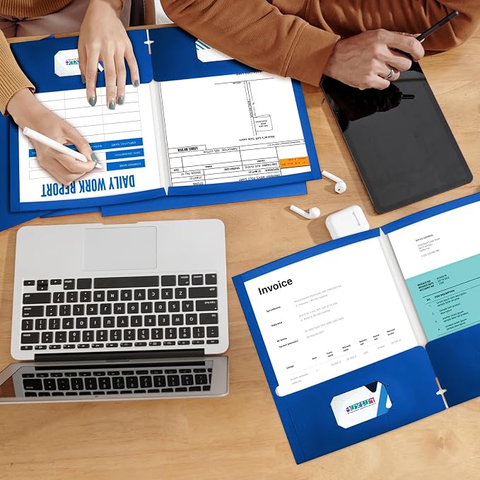 BIBRADAA® 100 Packs Blue Paper Folders with Pockets,2 Pocket Folders Bulk Surface Waterproofing,Letter Size,Holds 100 Plus Sheets,for School,Office,Business. (100, Dark Blue)