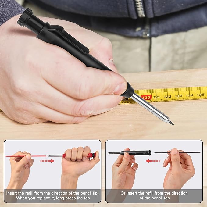 MECHEER 4 Pack Carpenter Pencils Mechanical Pencils with 48 Refills, Construction Pencils with Built-in Sharpener, Long Nib Deep Hole Heavy Duty Woodworking Pencil Marker for Architect (2 Colors)