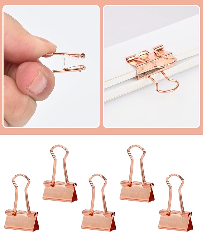 Binder Clips, 50 Pack, 0.75 in Small Paper Clips for Office,（Rose Gold）