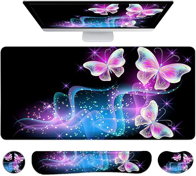 Large Mouse Pad with Wrist Rest, 4-in-1 Wrist Rest for Keyboard and Mouse | Non-Slip Waterproof Desk Mat Set, 35.4"x15.7" Desk Mat+Keyboard Wrist Rest+Mouse Wrist Support+Cup Coaster for Home Office