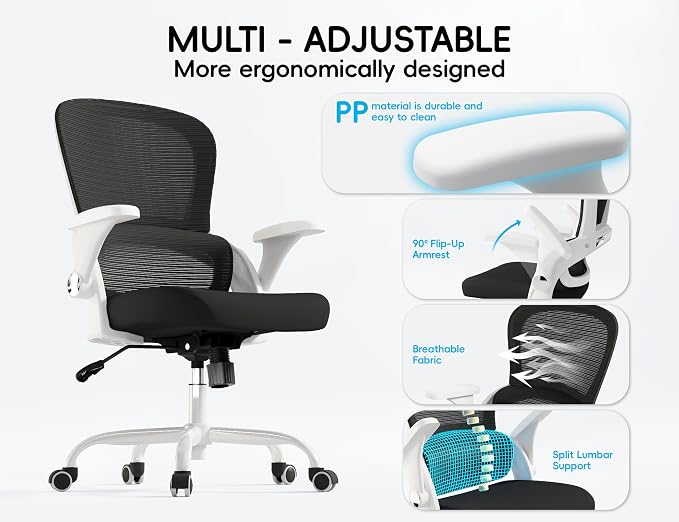 TRALT Office Chair - Ergonomic Office Chair with Back Support for Adults | Home Office Desk Chair with Lumbar Support - Ergonomic Mesh Chairs 330 lb Wide Seat for Work,Office, Gaming(White Black)
