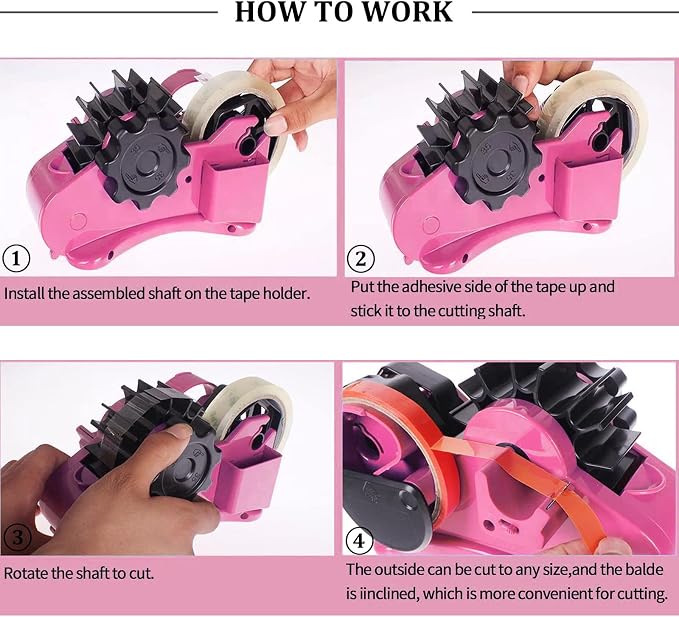 Enskatec Heat Tape Dispenser Sublimation with Compartment Slots, Semi-Automatic, Multiple Roll Cut 1" & 3" Core Double Reel Cores Sublimation for Heat Transfer Tape, Pink
