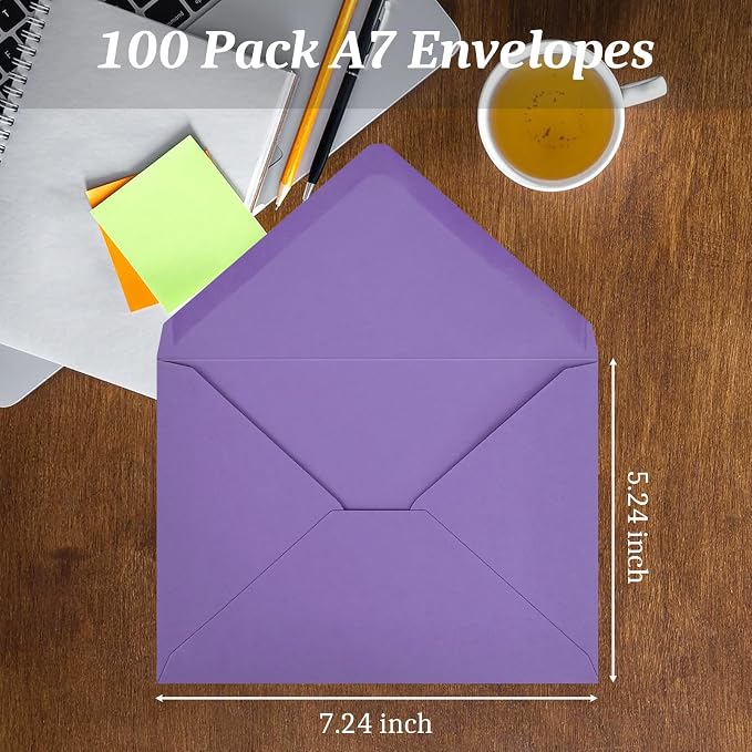 100 Pack A7 Envelopes, Dark Purple Greeting Card Envelopes Self Seal, 5.24 x 7.24 in Envelopes for Birthday Graduation Baby Shower Wedding Invitation Cards