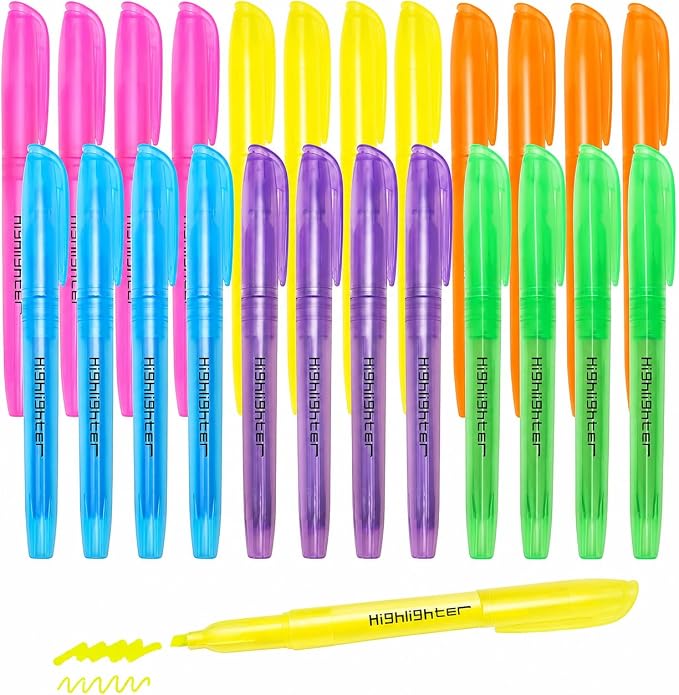 Highlighters Assorted Colors, 24 Pack Bulk Highlighters | with Chisel Tip, Colored Highlighter Markers for Teacher Supplies, Office and Notes, Back to School, Classroom Must Have
