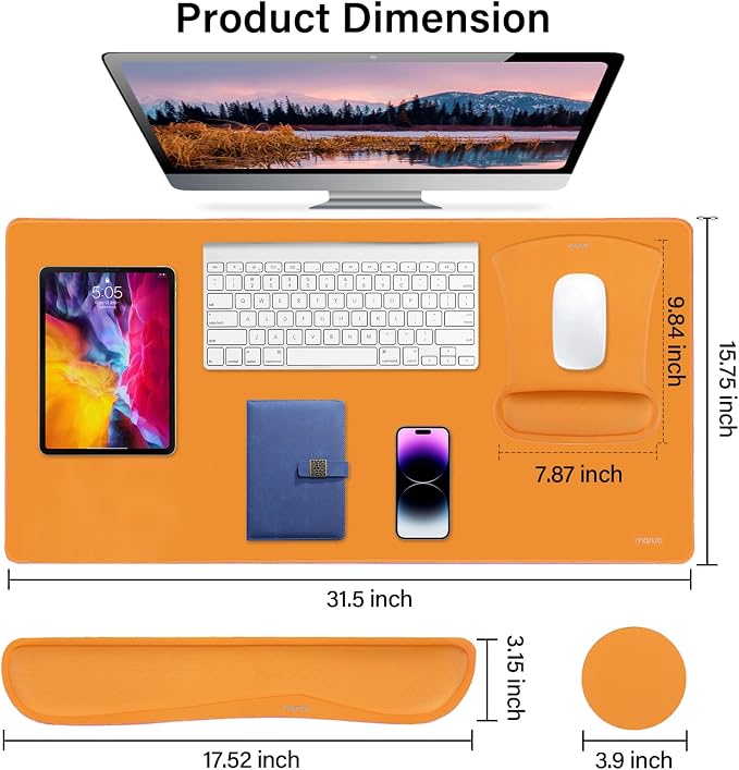 MOSISO Keyboard Mouse Pad Set, Large Gaming Mousepad&Keyboard Wrist Rest | Mouse Wrist Rest&Coaster, Ergonomic Non-Slip Mousepad&Easy Typing Cushion with Memory Foam for Home Office, Orange