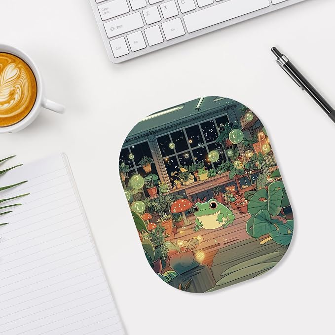 Small Mouse Pad, 6 x 7 Inch, Oval Mini Mouse Pad with Non-Slip Rubber Base for Laptop Wireless Mouse Keyboard Tray Mousepad, Frog