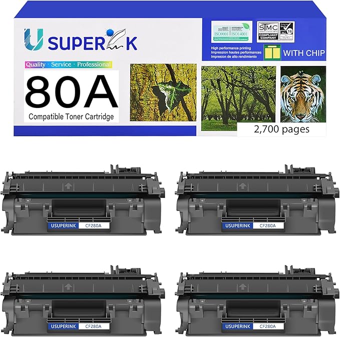 80A Toner Cartridge Black Compatible Replacement for HP CF280A 80A Toner Cartridge for LaserJet Pro 400 M401n M401a M401dn M401d MFP M425dn M401dne M401dw M425dw M401 Printer,4-Pack