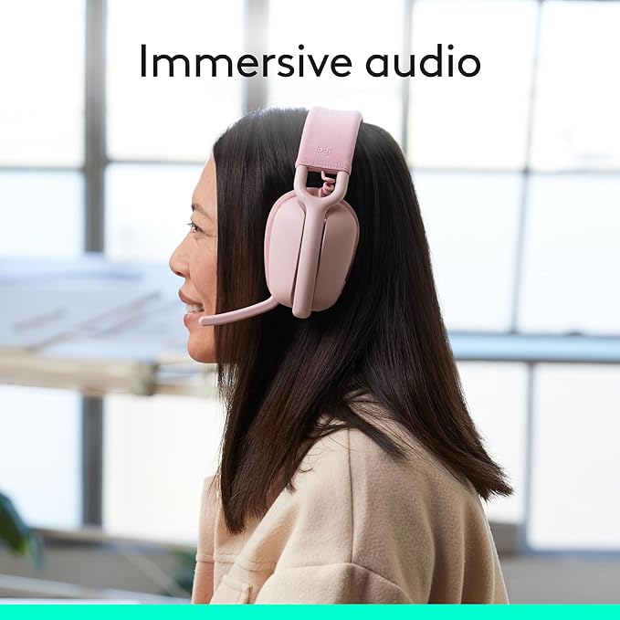 Logitech Zone Vibe 100 Lightweight Wireless Over Ear Headphones with Noise Canceling Microphone, Advanced Multipoint Bluetooth Headset, Works with Teams, Google Meet, Zoom, Mac/PC - Rose