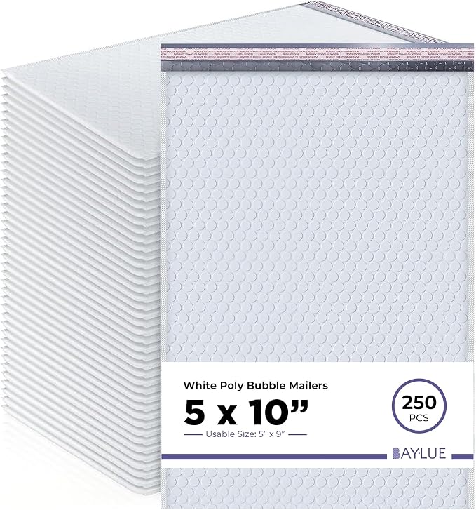 Small Bubble Mailers 5x10, Poly Padded Envelopes #00, 250 Pack Bulk | Fits Trading & Sports Cards, Self-Seal Closure, Cushioned Protection, Water-Resistant Poly, For Small Business Shipping