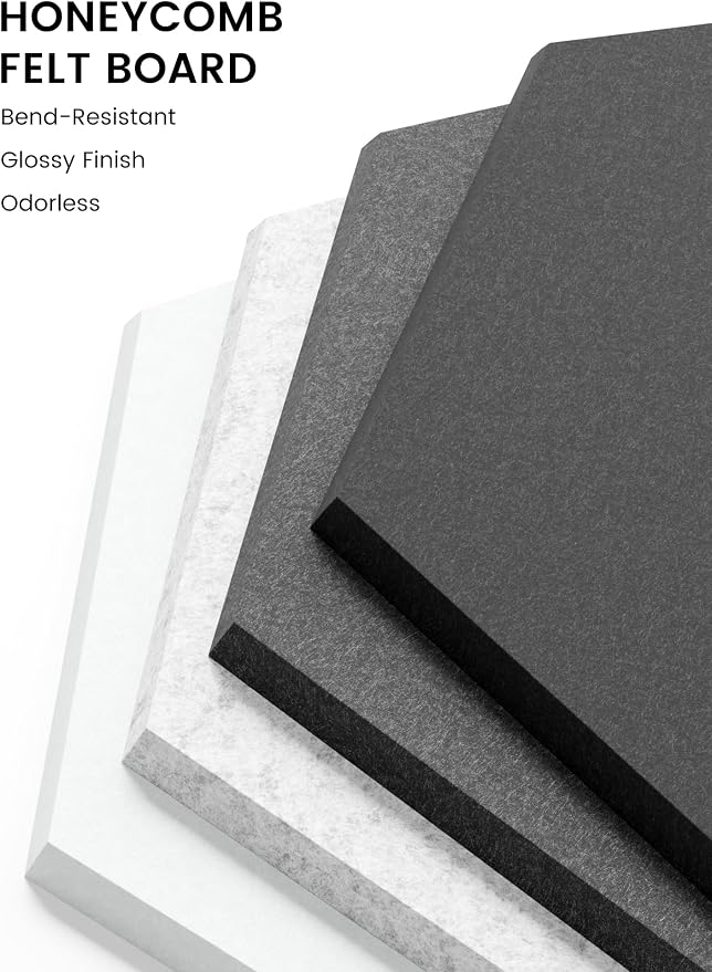 Fluxynara 8-Pack Hexagon Felt Bulletin Board Tiles, Concrete Echo | Cork Board Alternative with 50 Adhesive Tabs for Notes, Photos and Reminders in Home Offices, Dorm and Classrooms