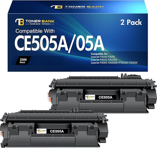CE505A 05A Toner Cartridge Black P2035 Compatible Replacement for HP LaserJet P2035 P2055DN Toner Cartridge for HP P2055 P2055DN P2035N P2055DN P2030 P2050 P2055X P2055D Ink Printer Print 2 Pack