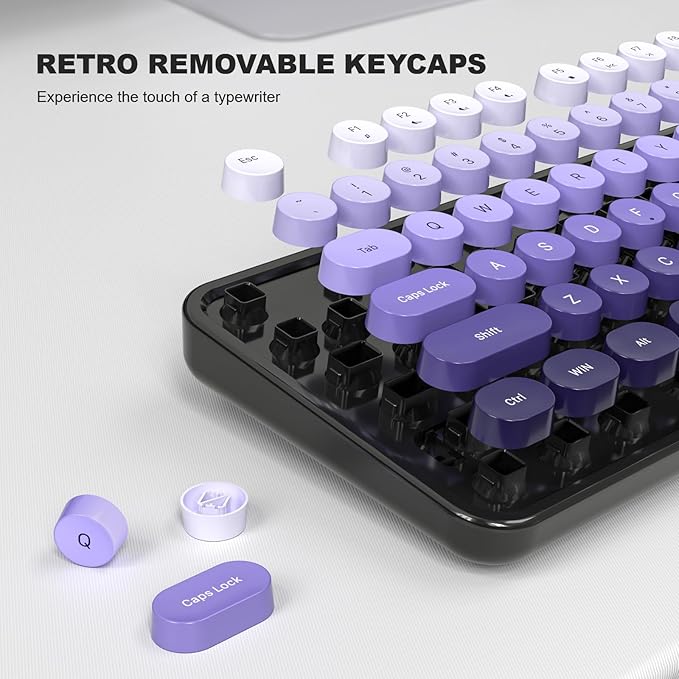 Computer Keyboard Wired, Plug and Play USB Retro Round Typewriter Keyboard, Full Size Wired Keyboard with Foldable Stands for Laptop and Office PC