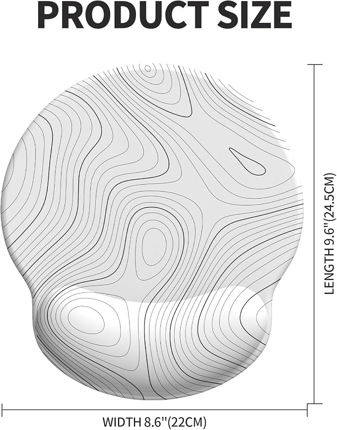 Mouse Pad with Wrist Rest, Comfortable Computer Mousepad with Gel Wrist Support Smooth Surface and Non-Slip PU Base for Pain Relief, Laptop, Office & Home (White Line)