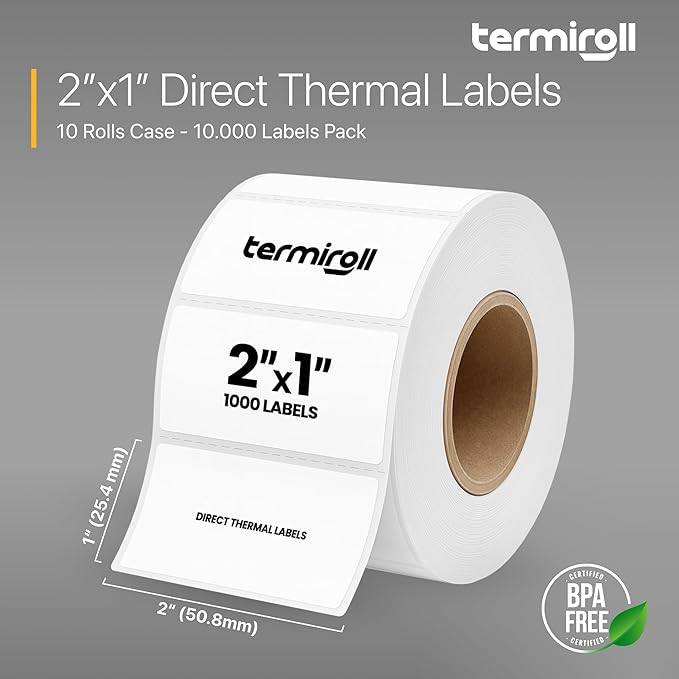 2x1 Thermal Labels – 10,000 Barcode & Address Labels/10 Rolls for Shipping, SKU & Inventory Stickers, Compatible with Rollo, Zebra, Munbyn, iDPRT & Direct Thermal Printers