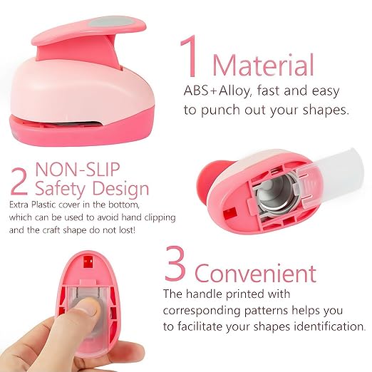 QIQQIKIN Circle Paper Punch, 1 Inch, Hole Puncher, Pink, Craft Tool for Scrapbooking, Card Making, Circular,Shape Cutter, Sticker Maker