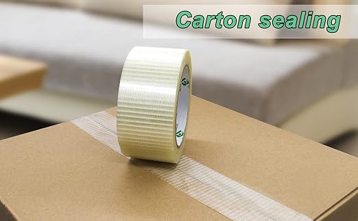 BOMEI PACK Transparent Bi-Directional Filament Strapping Tape, 6.7 Mil x 2 Inch x 30yds, Fiberglass Reinforced Tape