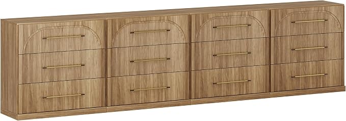 BELLEZE Bookcase with 3 Drawers, Set of 4 Modern Book Shelf with Metal Handle, 130'' Wood Bookshelves for Living Room Office Entryway (Camel)