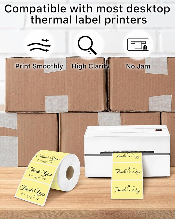 iEager 3" x 2" Thermal Labels, Rectangle Thermal Printer Stickers, Self-Adhesive Durable Sticker with Perforation Line, 500 Labels/Roll, Yellow