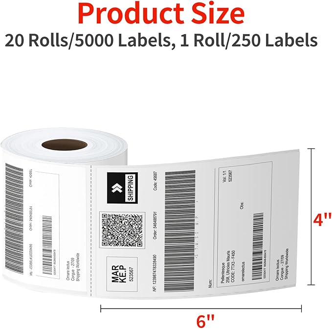 Thermal Labels 4x6 Roll - 10000 Labels, Industrial Labels Direct Thermal Perforated Postage Shipping Label for Rollo, Zebra, MUNBYN and Polono Thermal Printer (NOT for DYMO)