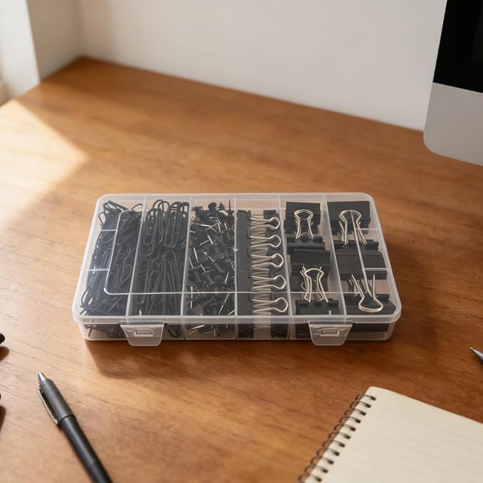 282 Pcs Black Office Clips Set Binder Clips and Paper Clips Push Pin Colored Assorted Sizes Small Medium Large for Home School Office Supplies