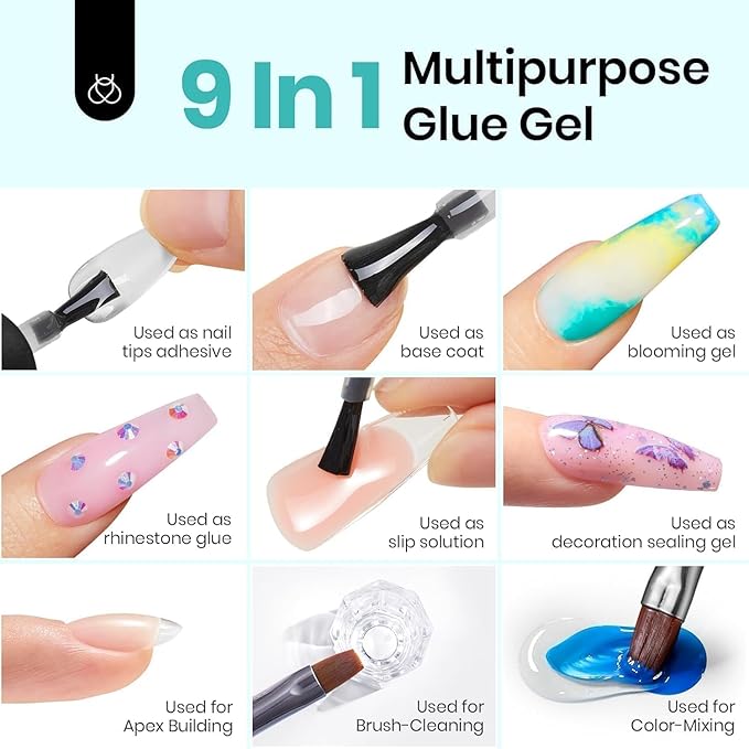 Beetles Gel Nail Glue Kit, 15ml Nail Glue Builder & Extra Glossy Top Coat Gel Nail Polish 3 Pcs Soak Off UV Kit for Long-Lasting Shine, Manicure Nail Art Design Diy at Home Gifts for Women