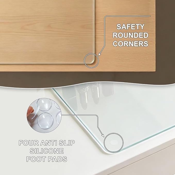 Tempered Glass Desk Pad 24" x 18" - Clear Non-Slip Office Desk Mat for Keyboard & Monitor, Easy to Clean Glass Writing Pad for Home & Work