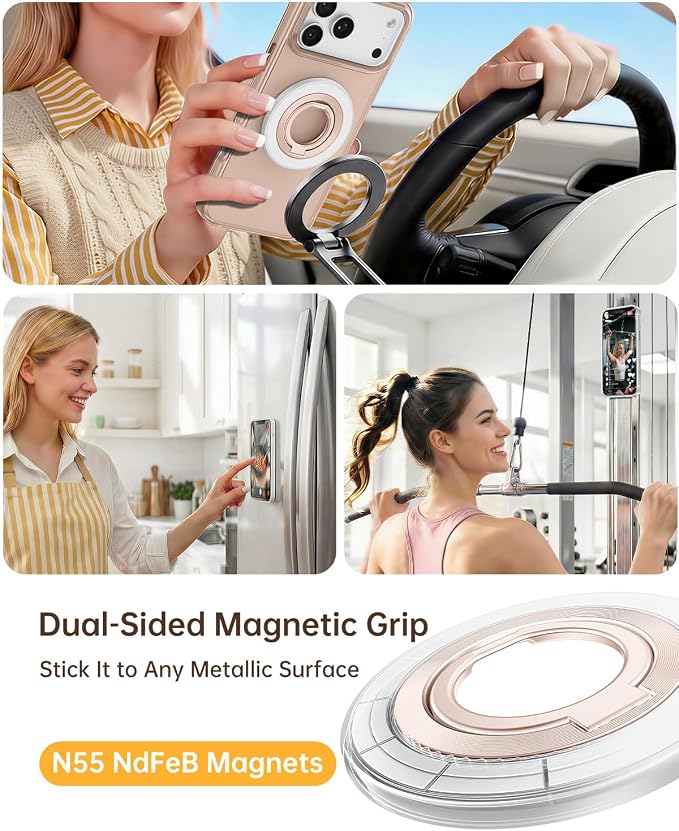 SYNCWIRE for MagSafe Phone Grip, Magnetic Phone Ring Holder Stand Kickstand | 360° Rotation, Double-Sided Magnet, Cell Phone Grip Finger Holder, for iPhone 17 16 15 14 13 12 Pro Max, MagSafe Accessories
