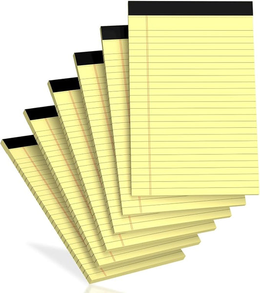 6 pcs Note Pads Legal Pads 5x8, Notebook College Ruled, Yellow Notepads | Glyanlee 6 Pack Micro Perforated Writing Pads, Small Lined Paper Pads, Pad of Paper for Office Home School