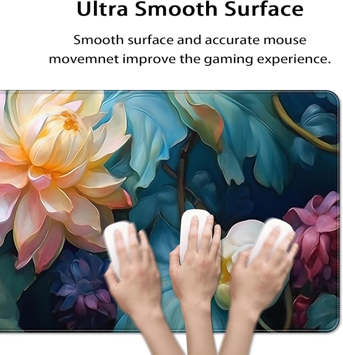35.4 x 15.7 in, XXL Large Mouse Pad for Desk, Extended Keyboard Mouse Mat for Computer Office, Big Mouse pad with Stitched Edges, Gaming Pc-Colorful Flower Oil Painting Style