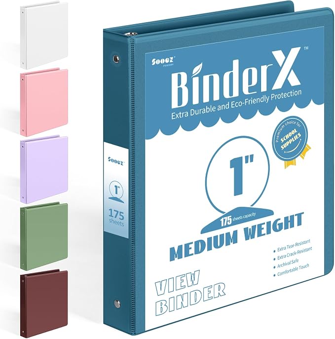 BinderX 3 Ring Binder 1 Inch, 1" Clear View Binder, Navy Blue, Letter/ A4 | Extra Durable, PVC-Free, Customizable, Interior Pockets, 175-Sheet Capacity, Eco-Friendly, Reinforced Hinge, School, Office