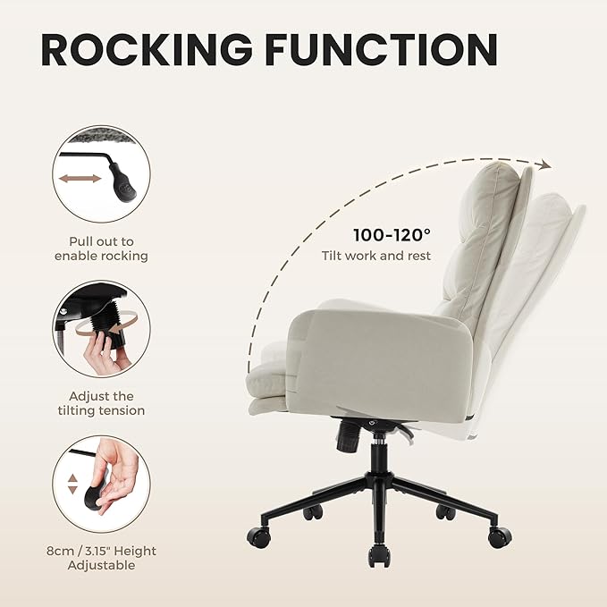 IWMH High-Back Home Office Chair,Upholstered Desk Chair with Armrests | Ergonomic Comfy Office Desk Chair,Height Adjustable Armchair with Wheels, 360° Swivel Computer Task Chair (Beige)