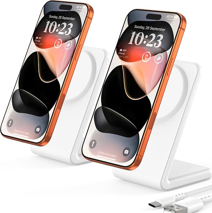 2Pack for MagSafe Charger- Magnetic Wireless Charger for iPhone 12-17,White | Fast Charging | Magnetic iPhone Charging | for iPhone Charger Stand