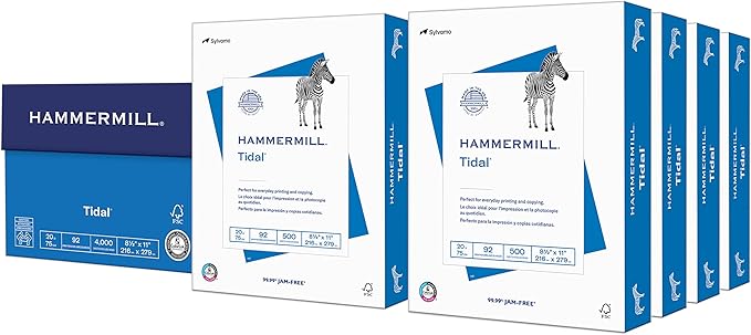 Hammermill Printer Paper, 20 lb Tidal Copy Paper, 8.5 x 11-8 Ream (4,000 Sheets) - 92 Bright, Made in the USA, 162400C