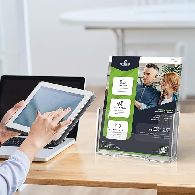 MaxGear Acrylic Brochure Holder 6 x 8 inch, Display Stand Plastic Clear Flyer Holders for 5.5 x 8.5 inch, 5 x 7 inch Menu, Literature, Trifold Pamphlet, Magazine, Countertop or Wall Mount, 6 Pack