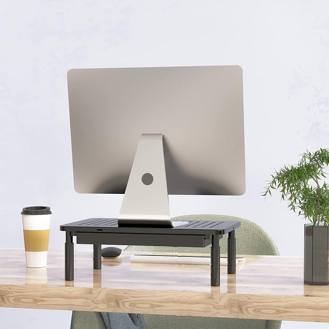 WALI Computer Monitor Stand with Storage, Desk Monitor Riser 3 Height Adjustable, Laptop Riser with Airflow Vents, Desk Organizer for Computer, Laptop, Printer, Notebook (STT003D-B), 1 Pack, Black | 3 Height Adjustable Laptop Monitor Riser with Airflow...
