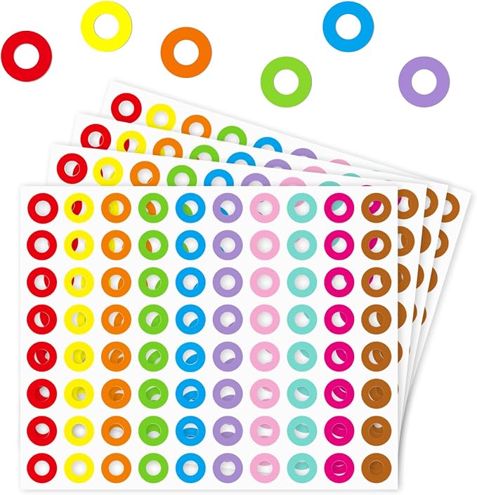Hole Reinforcement Stickers Labels,10 Colors,Pack of 1440