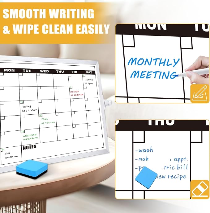 Calendar Whiteboard, Monthly Dry Erase Board, Small Desk White Board | 16x12 IN Desktop Double-sided Dry Erase Calendar Board with Stand for Office, Home, School, Magnetic Monthly Planner Board