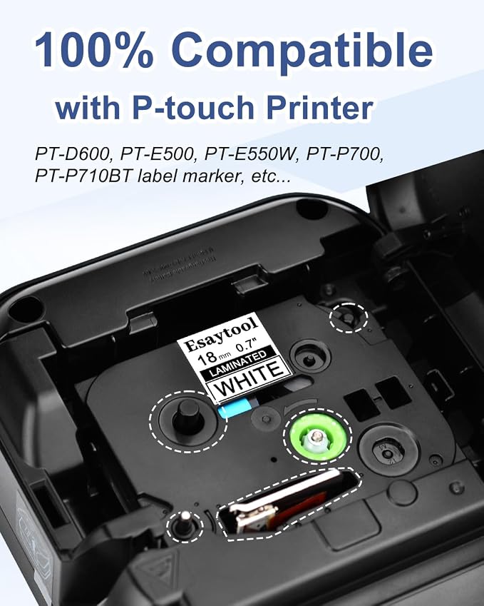 5 X Compatible with P-Touch TZe-241 AZE-241 TZ-241 Black on White 18mm 0.7'' Laminated Label Tape Replacement for Ptouch PT-1300 PT-2030 PT-300 PT-D400AD PT-E550W PT-P950NW Label Maker