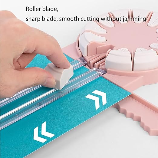Paper Craft Edge Cutter, 12 in 1 Paper Cutter, Rolling Paper Cutter with 12 Cutting Types, Multifunctional Paper Cutter Machine with Measurements for Scrapbooking (Pink)