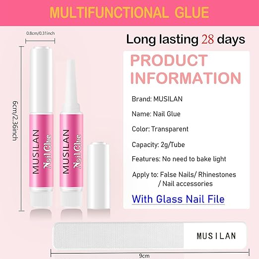 Nail Glue,Super Strong & Long-Lasting & Ultra Quick 40PCS Nail Glue for Acrylic Nails Press on Nails Professional Nail Gel for Stick On Nail Tips & Acrylic Nails & Nail Art Supplies 0.07OZ/PCS