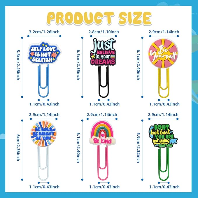 30 PCS Pharse Paper Clips Metal Paperclip Large Size Paper Clip Cute Bookmark Colorful Office Supplies Bookmark Clamp Desk Accessories Stationery Gifts