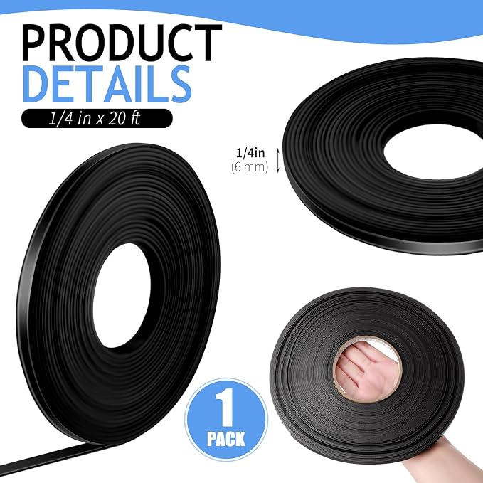Tellegloww Black Magnetic Tape Roll Thin Strips, 1/4 inch x 20 feet Magnetic Board Dividers Whiteboard Graphic Decorative Tape Marking Line for Classroom Office Art Accessories