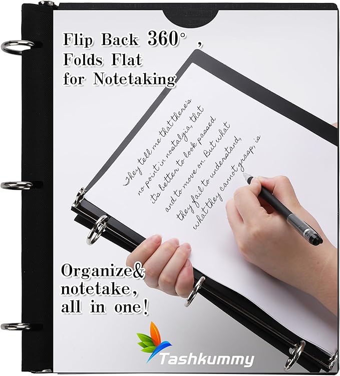 360° Pivotable 3 Ring Binder, Upgraded Foldable Binders 1 inch 12 Pack, Thin Small Three Ring Binder Fits 8.5" x 11", for Home, School and Office- Black, Purple, Pink, Blue, Green, Red