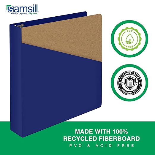 Samsill Durable 1.5 Inch Binder, D Ring Binder, Customizable Clear View Cover, Dark Blue, Holds 350 Pages